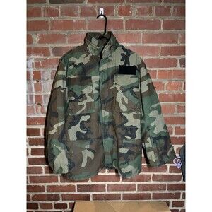 US Army Military Woodland Camo Cold Weather Field Coat Jacket With Liner Men M